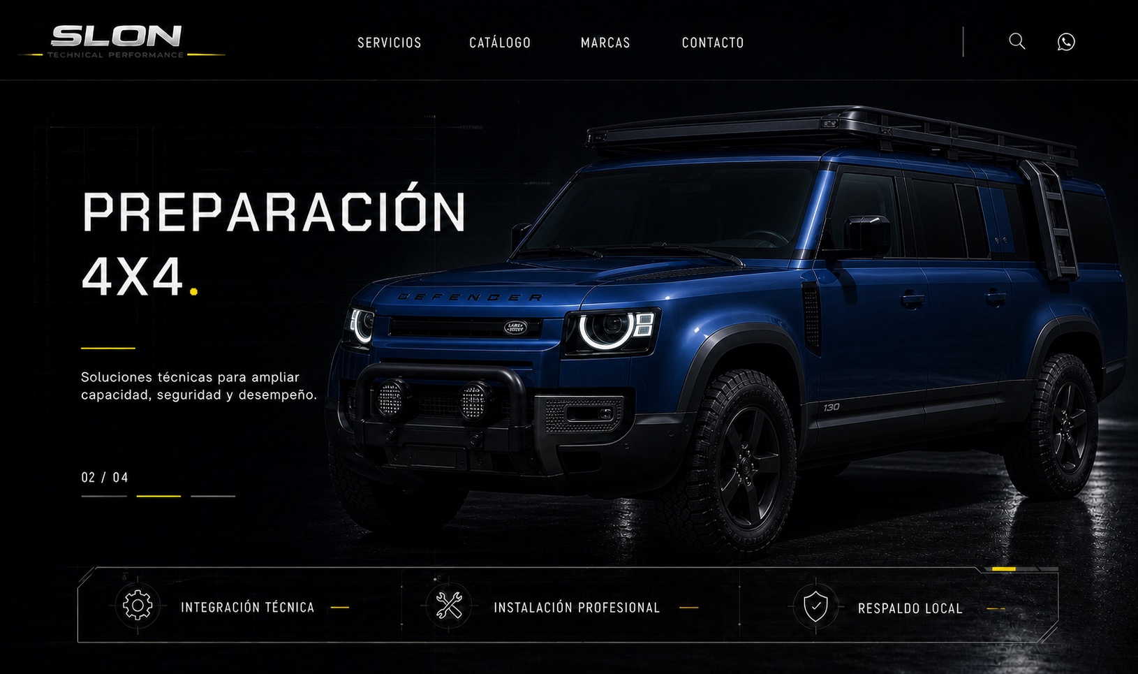Defender 130 azul preparado para aventura 4x4